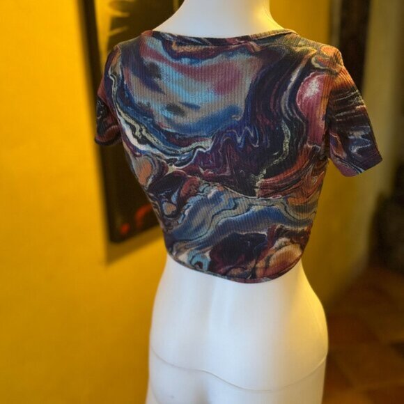 JUST POLLY NEW YORK Psychedelic Print Ribbed Crop Top – Size S - Picture 3 of 8